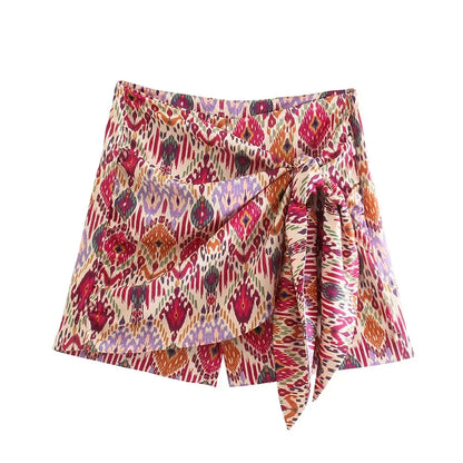 ASDS Women Fashion With Knotted Totem Print Shorts Skirts Vintage High Waist Side Zipper Female Skirts Mujer