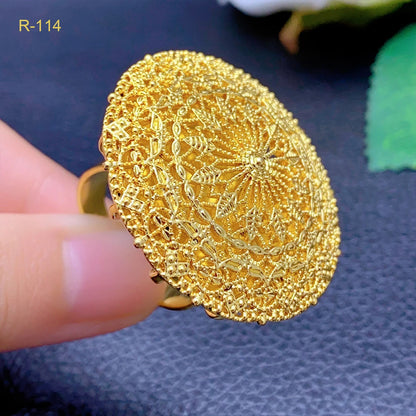 XUHUANG African Jewelry 24K Gold Color Large Women Rings Dubai Ethiopia Luxury Big Ring Suitable For Wedding And Party Gifts