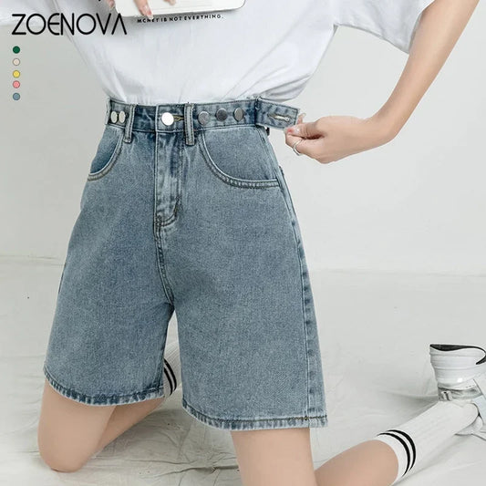 ZOENOVA Belted Shorts Jeans Women Baggy Y2K Fashion Straight Vintage Streetwear Denim Summer Loose Femme Denim Short Pants