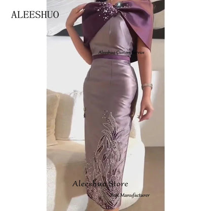 Aleeshuo Saudi Arabia Mermai Prom Dress Satin Off The Shoulder Evening Dresses Ankle-Length Elegant Beaded Sequined Customized