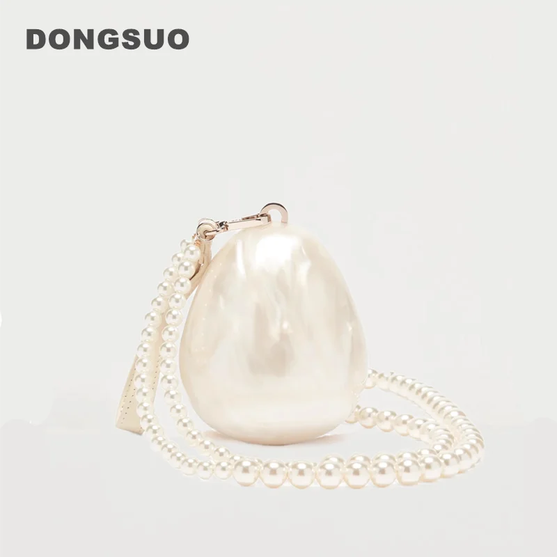 Women Acrylic egg bag cute pearl Evening Clutch Bag with beaded strap For Wedding Party Luxury purse And Handbag Designer