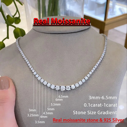 Full Moissanite Tennis Necklace with Certificate 3-5mm Size Gradient Diamond Necklaces for Women 925 Sterling Silver Neck Chain