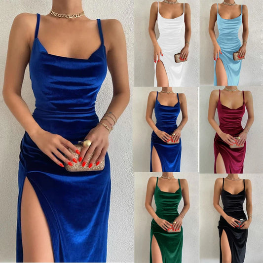 Europe and the United States Women's Fashion New Spring and Summer Fashion Sexy Slim Slit Halter Dress Woman