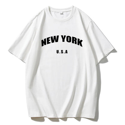 Blessyuki New York Letter Print T-shirts Female Summer Basic O-neck Tees Casual Retro Streetwear Ladies Harajuku Plus Size Tops