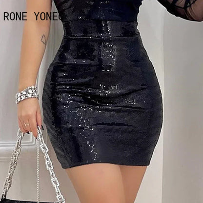 Women Chic Sequins One Shoulder Long Sleeves Sexy Mini Bodycon Party Dresses