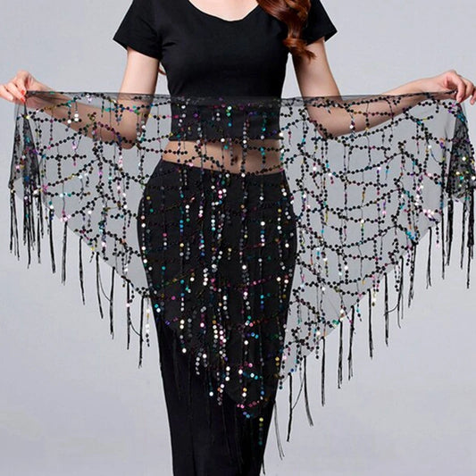 Triangle Sequins Bellydance Skirt Belly Dance Long Tassel Hip Scarf Festival Outfits Women Dance Wear Accessories Dancing Belt