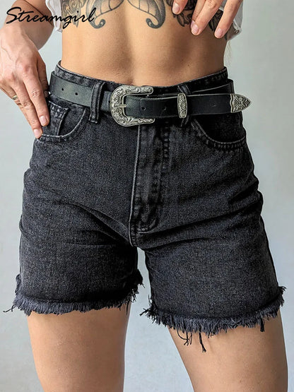 Streamgirl Blue Women's Denim Shorts Summer High Waist Casual Chic Loose Jean Shorts For Women Summer  Denim Short Femme