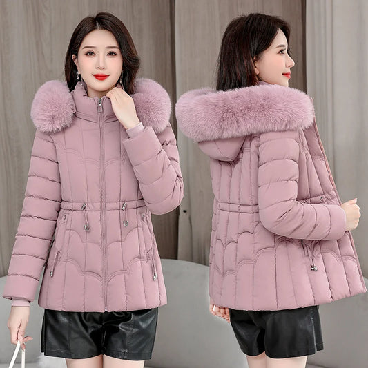 Winter New Down Jacket Women Parkas Fashion High-Quality Warm Cotton Padded Coat Ladies Short Overcoat Hooded Overwear Tops