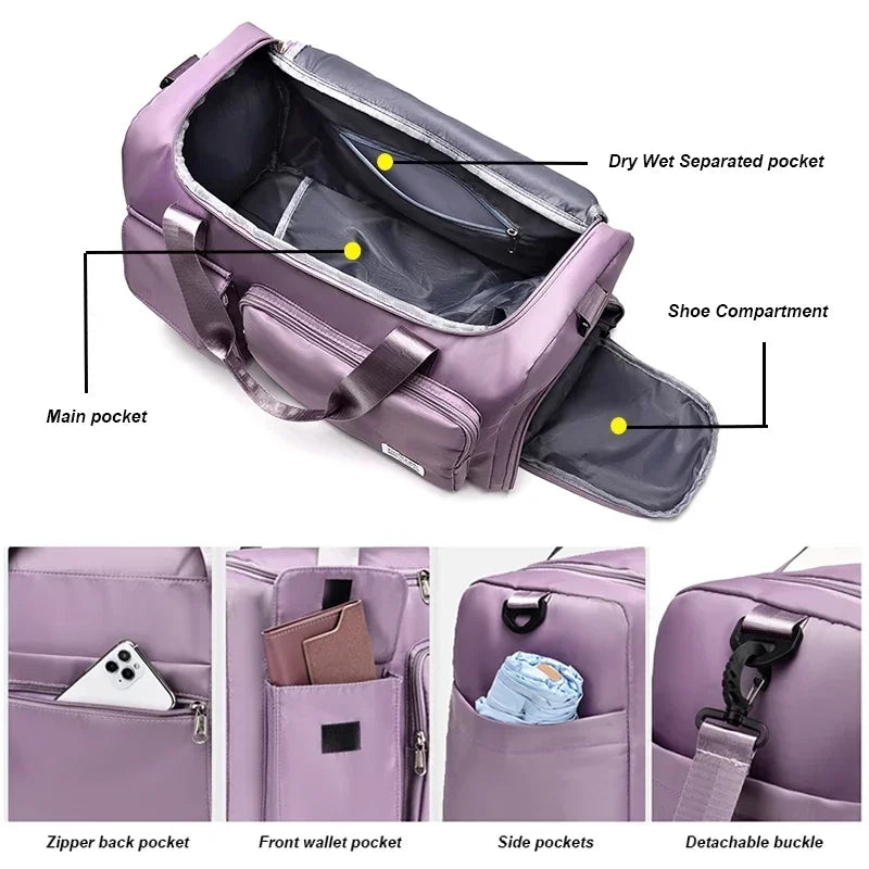 Carry On Travel Bag Large Capacity Weekender Overnight Duffle Bags with Shoe Compartment Sports Fitness Bags for Women