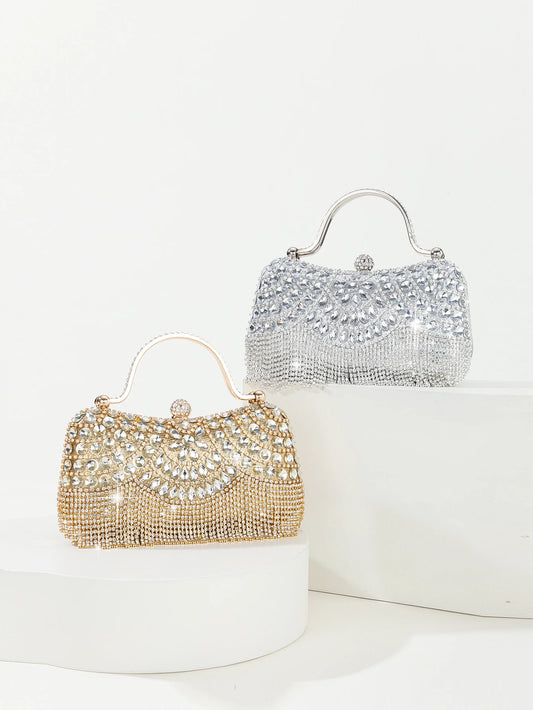 Gorgeous and shiny diamonds rhinestones tassels handle evening bags for party and wedding