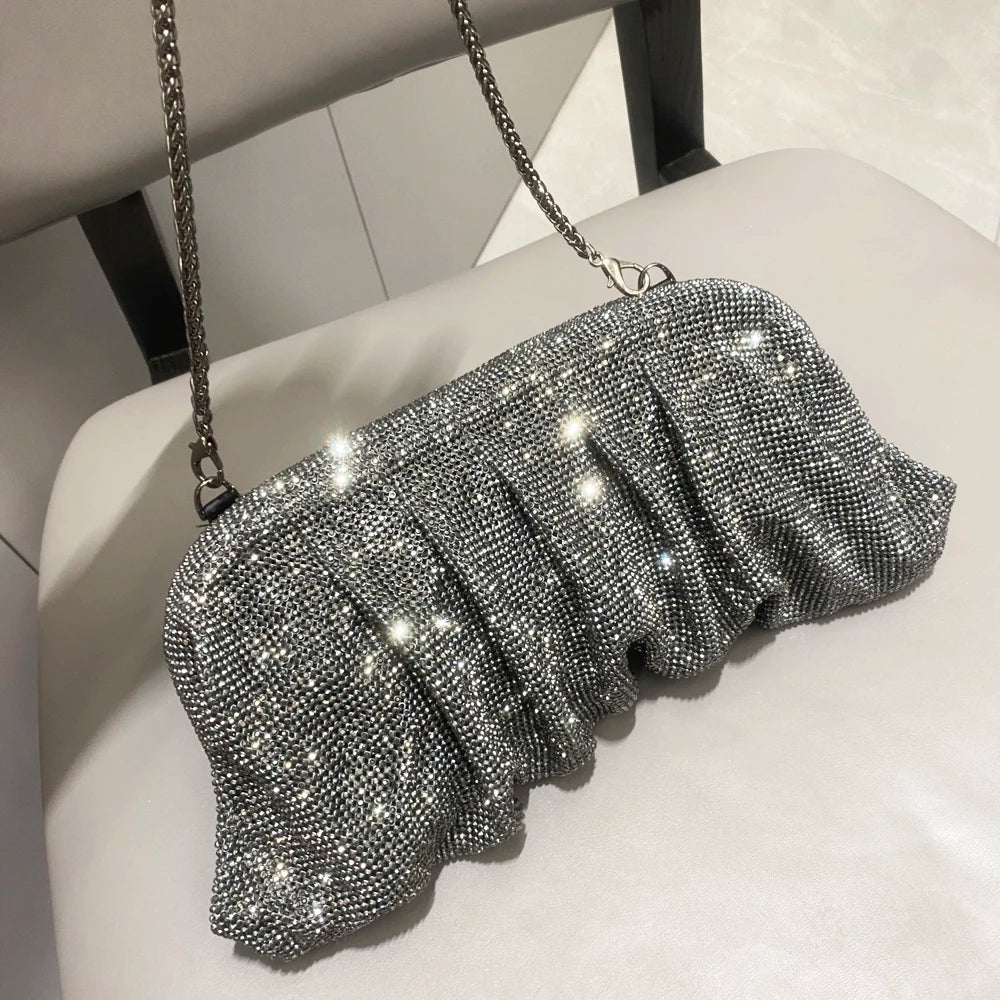 Shiny Rhinestones Handmade Evening Clutch Bags New Folds Purses and Handbags Luxury Designer Wedding Party High Quality