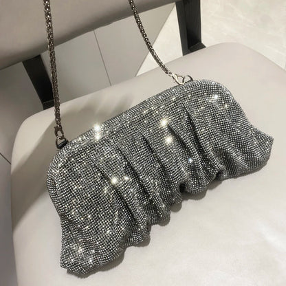 Shiny Rhinestones Handmade Evening Clutch Bags New Folds Purses and Handbags Luxury Designer Wedding Party High Quality