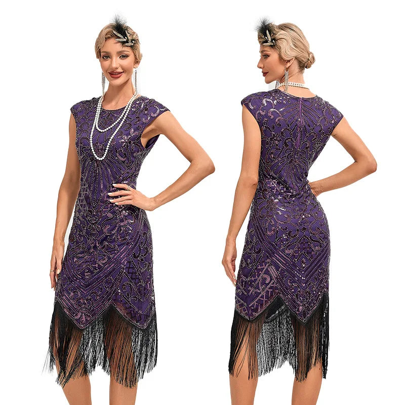 XXXL Women's 1920s Flapper Dress Big Round Neck Slip Dress Roaring 20s Great Gatsby Dress Vintage Annual Meeting Dress for Party