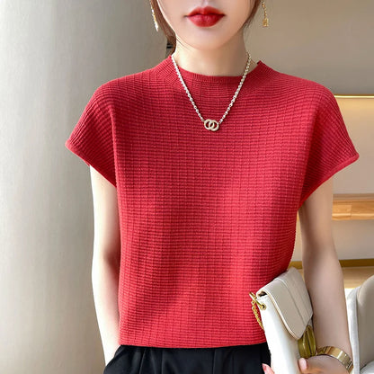 Summer Female T-shirts Short Sleeve Women O-neck Solid Color Fashion Women's Clothing Tee Mock Neck Casual Soft T Shirt Oversize