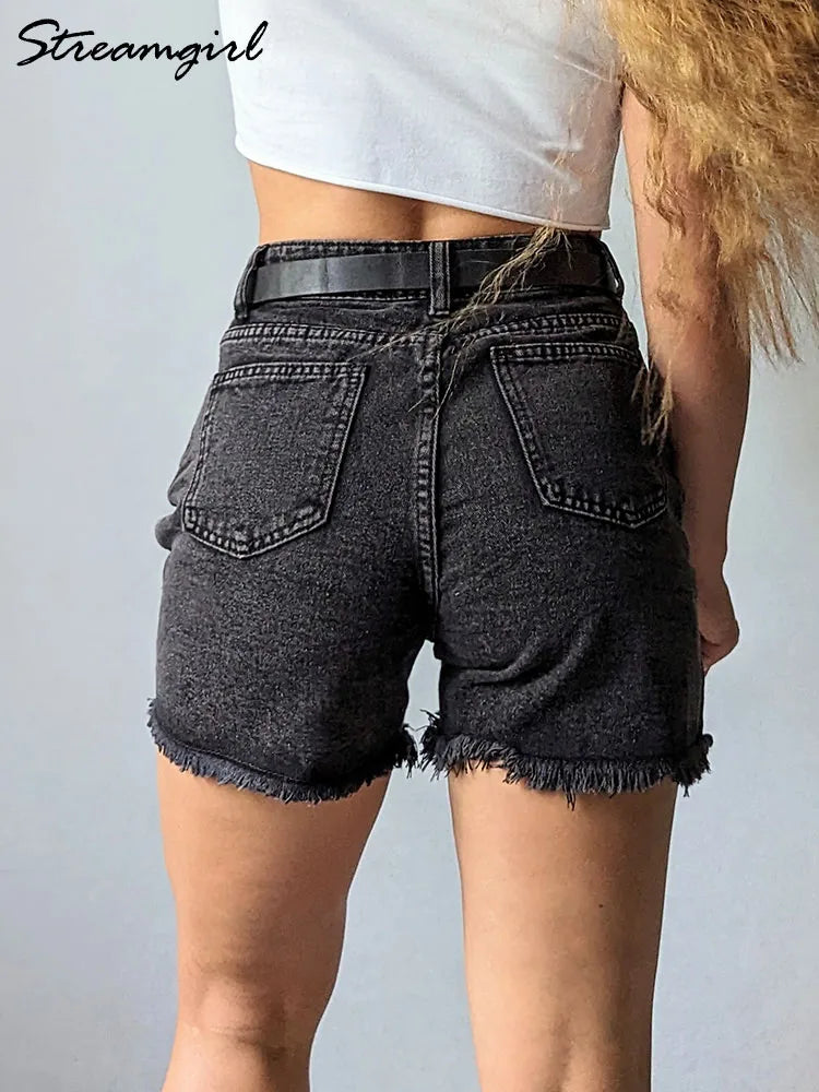 Streamgirl Blue Women's Denim Shorts Summer High Waist Casual Chic Loose Jean Shorts For Women Summer  Denim Short Femme