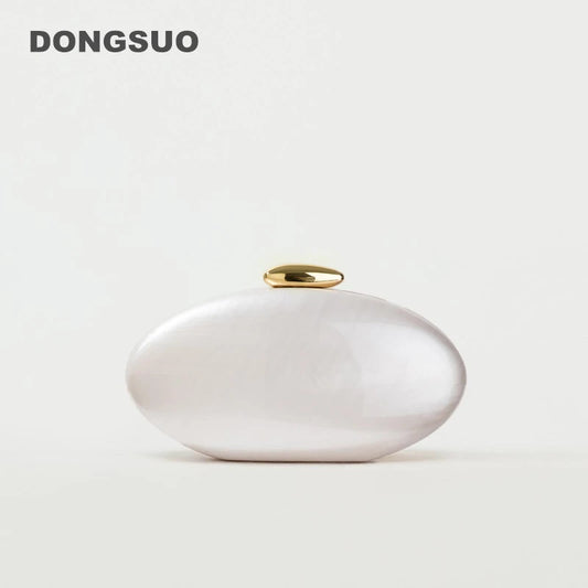 Egg shape Clutch Bag Acrylic purse women wedding evening party cute ivory pearl color purse handbag summer new