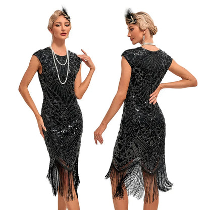 XXXL Women's 1920s Flapper Dress Big Round Neck Slip Dress Roaring 20s Great Gatsby Dress Vintage Annual Meeting Dress for Party