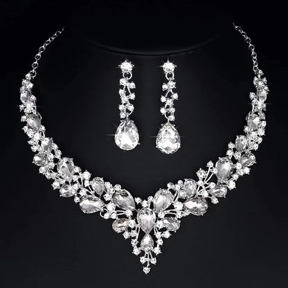 3pcs Women'S Fashionable Jewelry Set Luxurious Minimalist Rhinestone Crystal Ball Wedding Women'S Necklace Earring Accessory Set