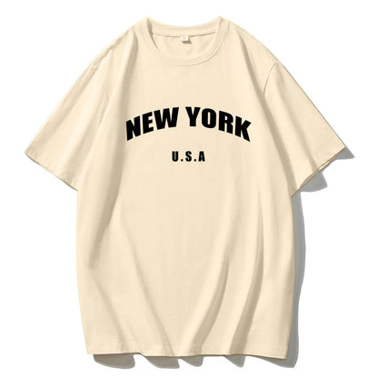 Blessyuki New York Letter Print T-shirts Female Summer Basic O-neck Tees Casual Retro Streetwear Ladies Harajuku Plus Size Tops