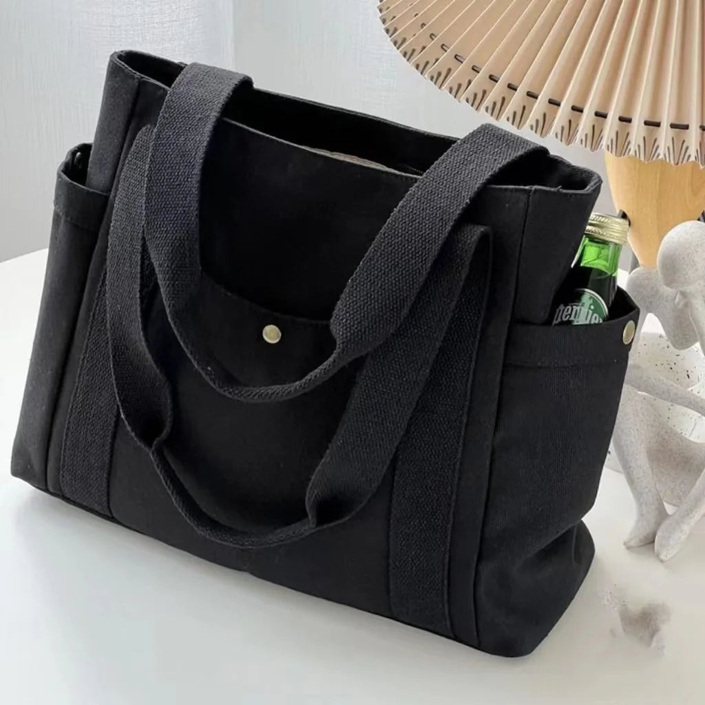 Large Capacity Canvas Tote Bags Solid Letter Versatile Handbag for Commuter Work Student Class Underarm Women's Bag shopping bag