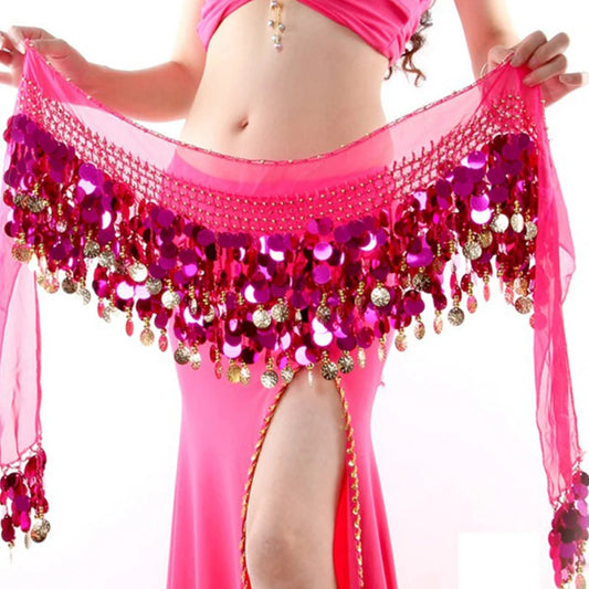 Sexy Women Belly Dance Hip Skirt Scarf Wrap Belt Glitter Sequins Tassel Hip Scarf Skirt Halloween Dance Performance Costume