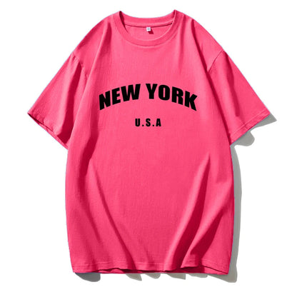 Blessyuki New York Letter Print T-shirts Female Summer Basic O-neck Tees Casual Retro Streetwear Ladies Harajuku Plus Size Tops