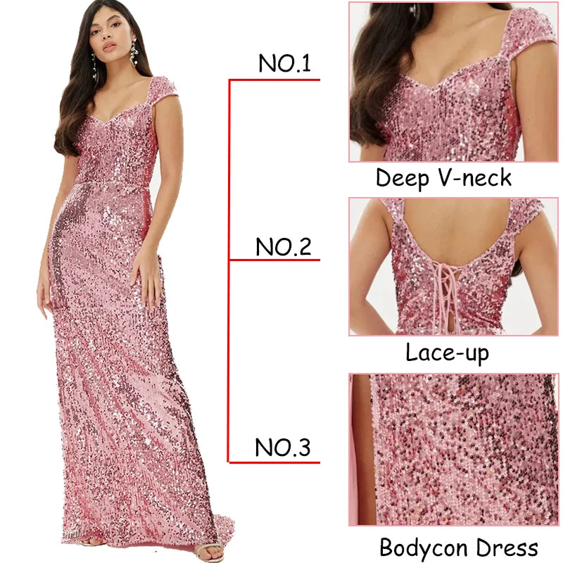 Sexy Elegant Prom Wedding Evening Dresses For Women  Luxury Birthday Party Dress Woman Maxi Sequin Summer Dress Vestidos