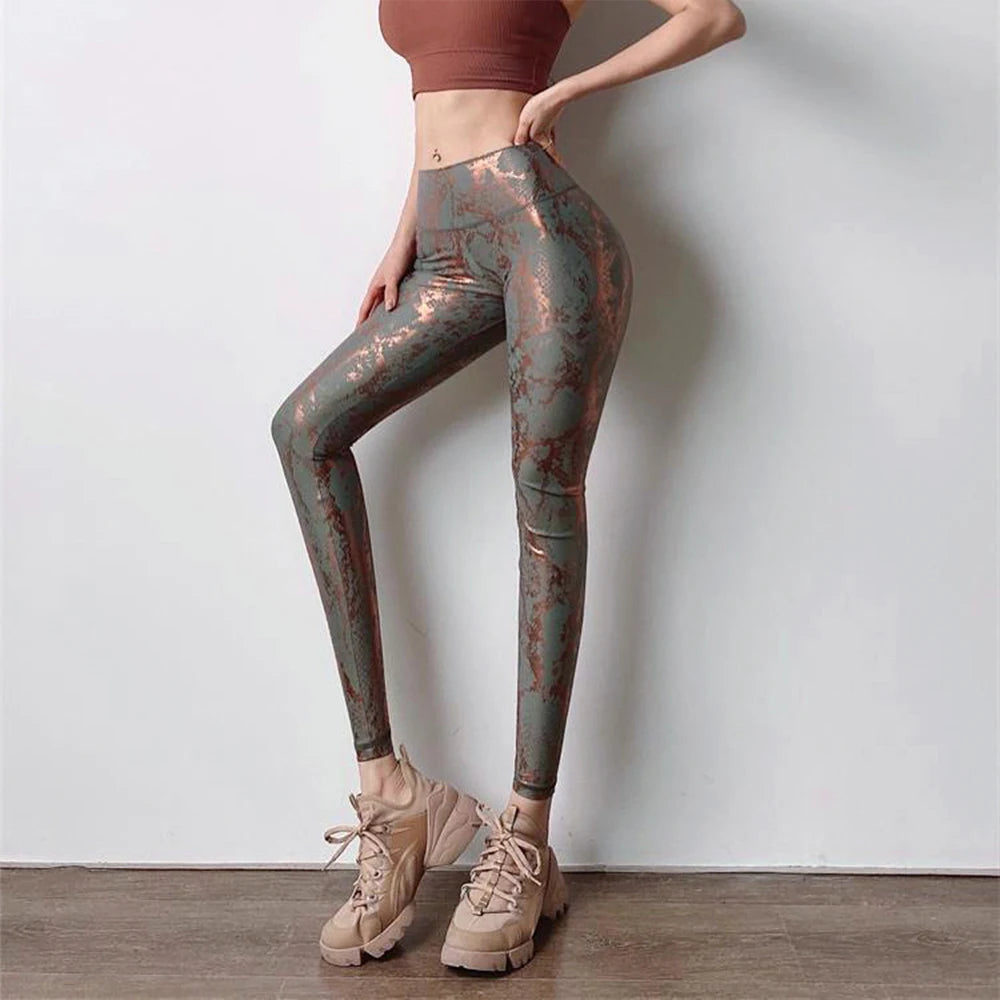 Snake Printed Yoga Pants Gilded Stretch Buttocks Sexy Casual Skinny Pants  For Women High Waist Elastic Fitness Sporty Leggings