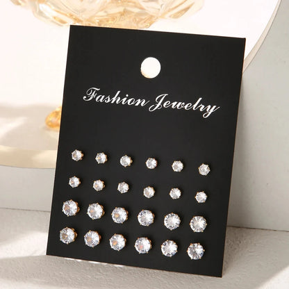 12 Pair/Lot White Shiny Wedding Stud Earrings Set For Women Men Crystal Jewelry Accessories Oorbellen Jewelry Earrings